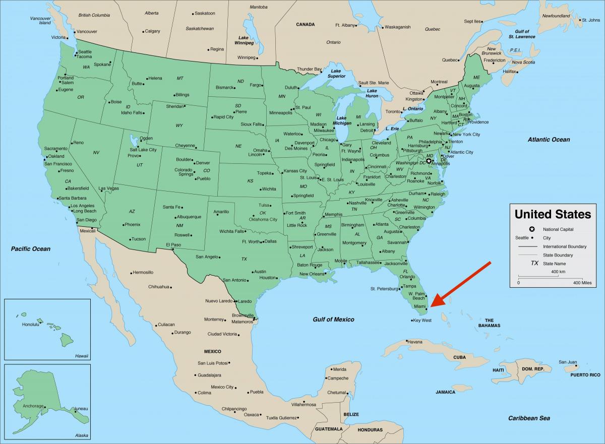 迈阿密在佛罗里达州 - 美国地图